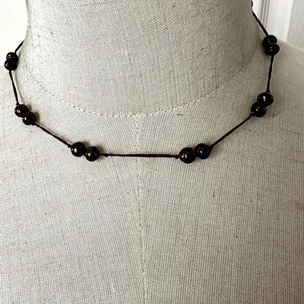 Express red faux pearl necklace on cord